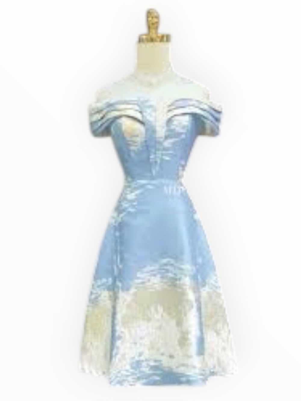 DVC DOLCE VIVA COLLECTION Off Shoulder Blue Fit Flare Dress Blue Jacquard M L